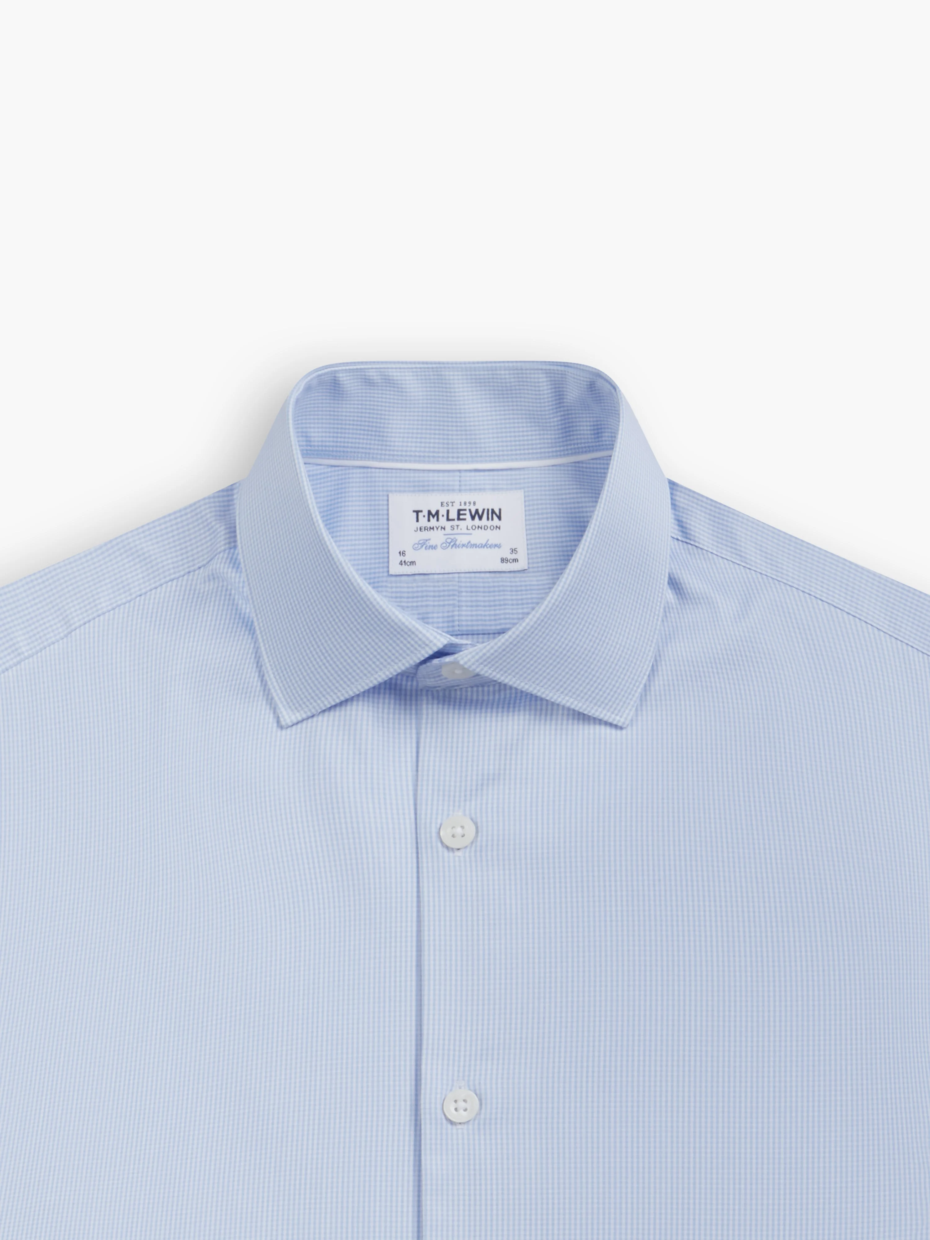 Blue Super Micro Check Stretch Twill Super Fitted Single Cuff Classic Collar Shirt