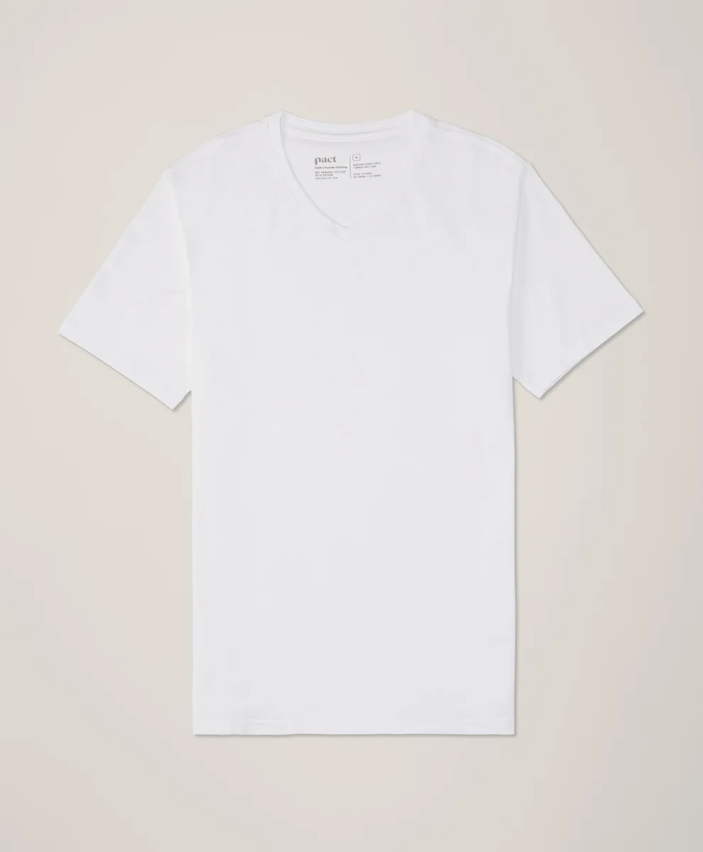 Organic Luxe Stretch Jersey Slim V-Neck Tee by pact in White Fair Trade, Mens Size Small