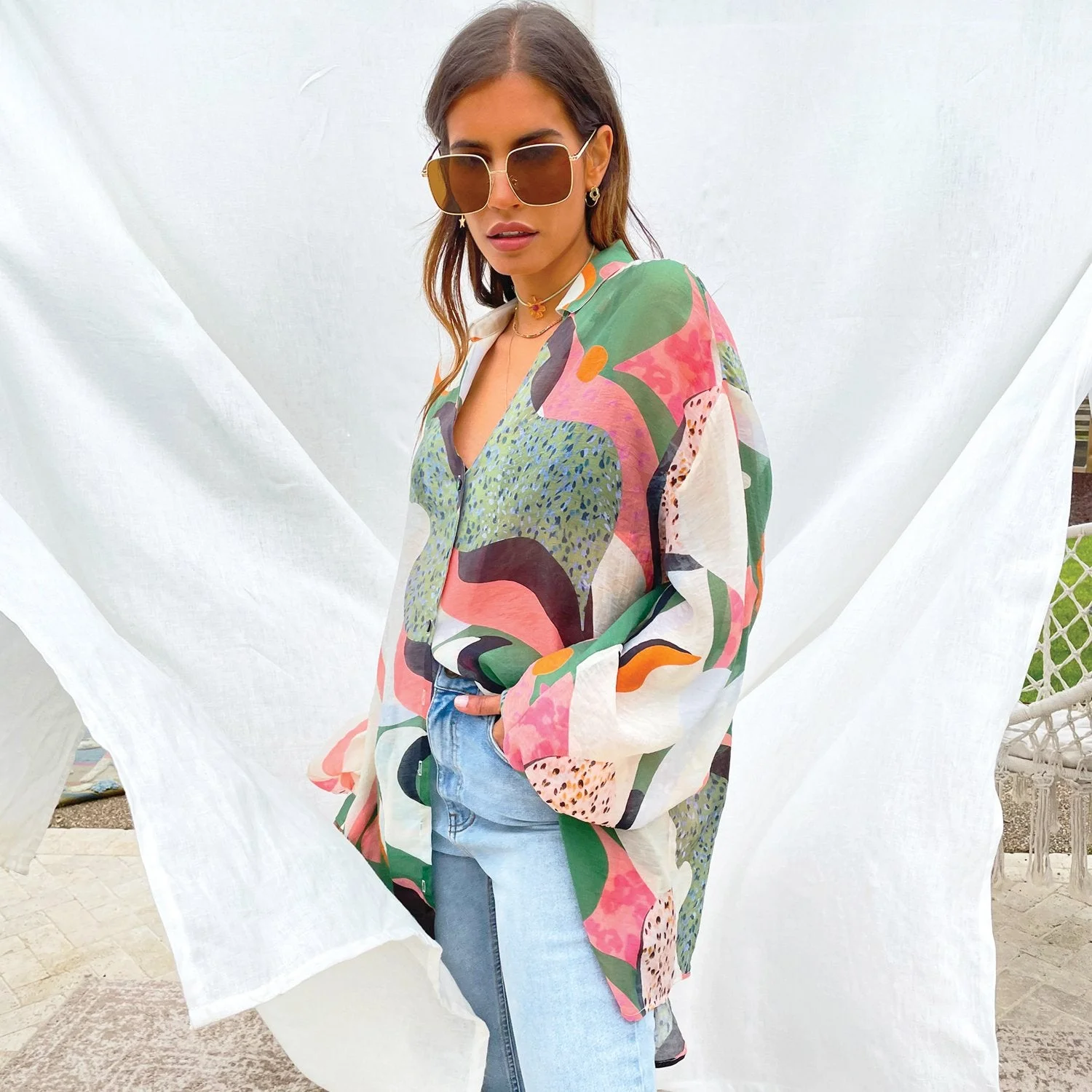 Abstract Print Oversized Shirt
