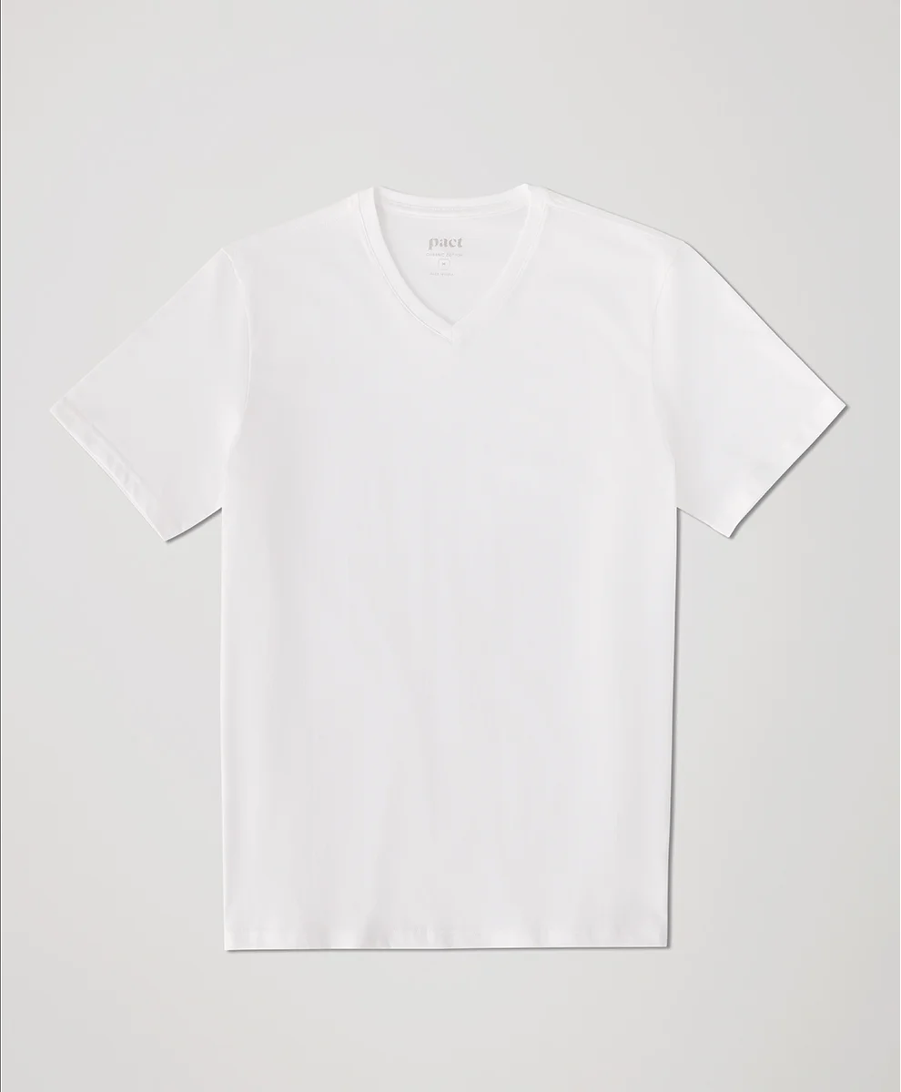 Organic Softspun V-Neck Tee by pact in White Fair Trade, Mens Size X-Large